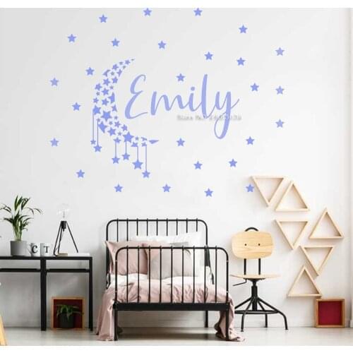 Moon and Stars Decal Custom Name Baby Room Decor Beautiful Girl Name Wall Sticker Home Decoration DIY self-sticking Star LC1675