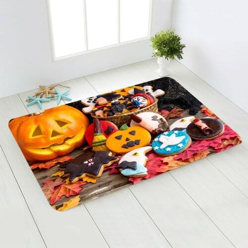 Horror Black Cat Halloween Pumpkin Trick or Treat Doormat Decor Carpet Flannel Doormat for Bathroom and Living Room Kitchen Mat