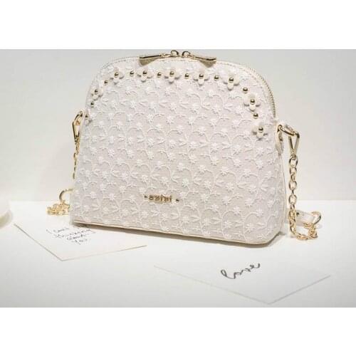 2020 New Flower Lace Chain Shoulder Bags Women Fashion Shell Shape Zipper Messenger Bag Ladies PU Travel Casual Handbag Purse