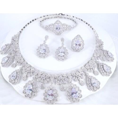 2021 new fashion retro crystal CZzircon Golden necklace earring bracelet ring wedding bridal banquet dinner dressing jewelry set