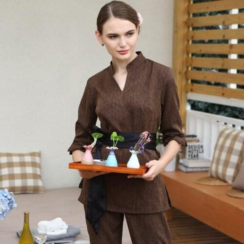2020 Autumn/Winter New Beauty Salon Uniform Womens Brown Coffee Beauty uniforms SPA Workwear Technician Clothing Set