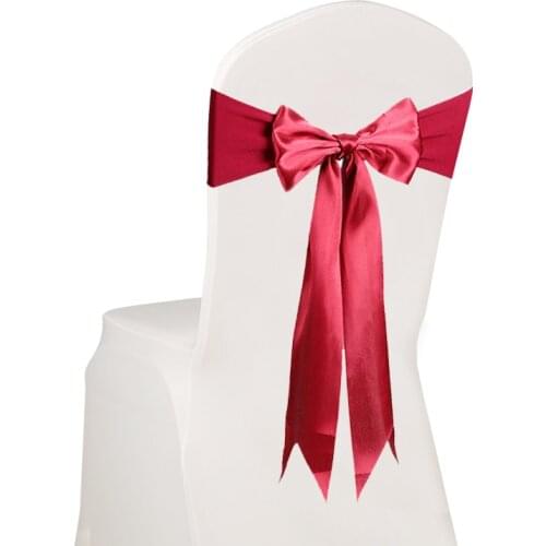 New Arrival 50pcs/lot Red/White/Black 17 Colors Satin Bow Tie Ribbon Chair Sash Band For Wedding Party Hotel Banquet Decoration