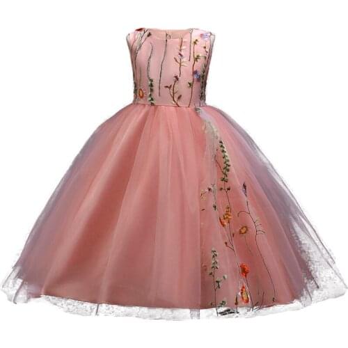 New Arrival Flower Embroidery Girls Dresses for Summer Kids Party Wedding Flower Girl Dress Children Fairy Tulle Princess Robe