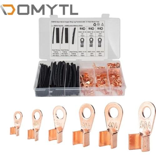 135Pcs 5-50A Crimp Copper Ring Lugs Terminal Connector with Heat Shrink Tubing Home Circuit Modification Electrician Repair