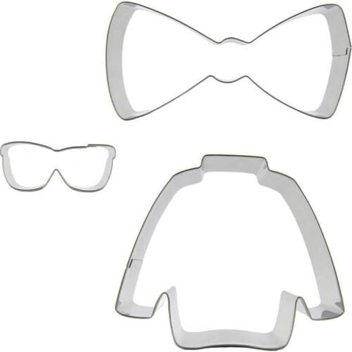 Glasses, Bow tie, Long Sleeve T-shirt shape 3 piece biscuit cutting molds, baking tools, cake decorating soft candy tools