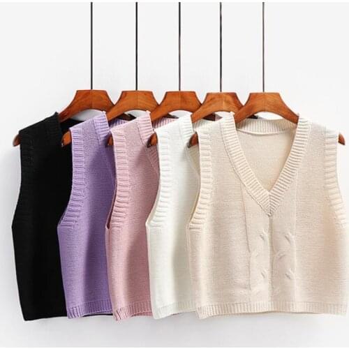 2021 Autumn Winter Women Knitted Sweater Sleeveless Women Sweater Vest Ladies V-Neck Pullover Tops Teenager Girls Waistcoat