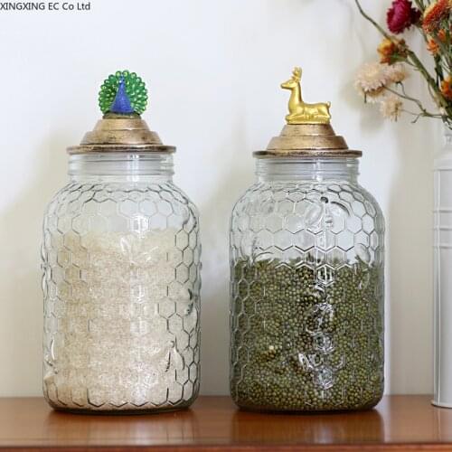 Peacock Golden Deer Animal Cover Glass Sealed Storage Jar Grain Separator Household Storage Bottle Kitchenware Glass Bottle