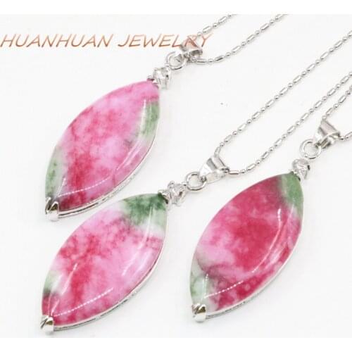 Stainless Steel Chain Pendant For Women Natural Stone Jades Marquise Shape Necklaces Pendants 18x48mm Charms Women Jewelry B3360