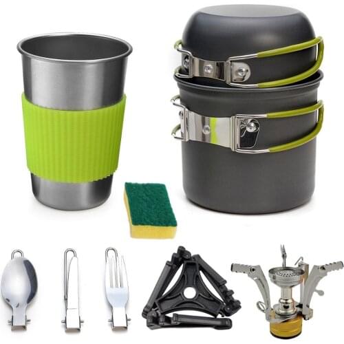 Portable Camping Tableware Pot Hiking Picnic Tourist Tableware Set With Folding Spoon Stove Set Outdoor Camping Trip Cookware