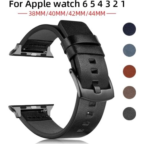 Genuine Leather Band for Apple Watch 6 5 4 3 Sport Watch Strap Band Loop Bracelet 38 40 42 44mm Connector Replacement