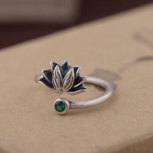 S925 jewelry wholesale sterling silver ring antique silver lotus opening new craft gift