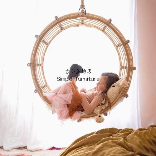 Nordic Hanging Basket Swing Retro Indoor Bedroom Real Rattan Woven Glider Children Princess Rocking Chair