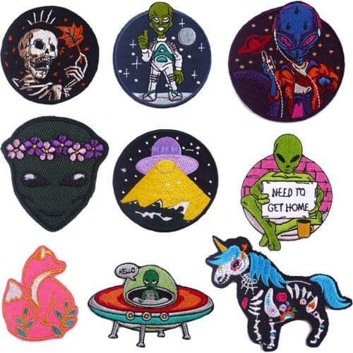 UFO Alien Patches Iron On Patches For Clothing Space Embroidered Badge Patches Applique Jacket Accessories Cartoon Patches DIY