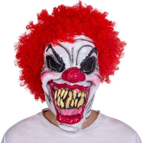 Horror Clown Mask Halloween Horror Ghost Face Headgear Room Escape Party Tricky Cosplay Props Latex Dress Up