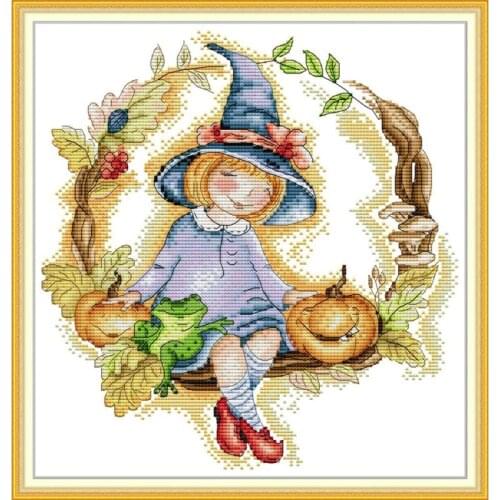 Magic little girl counted and stamped cross stitch kit DIY cartoon character pattern 14CT 11CTembroidery set needlework crafts