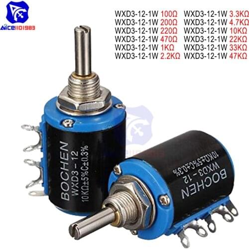 WXD3-12-1W Wirewound Potentiometer Resistance 100R 200R 470R 1K 2.2K 4.7K 10K 22K 47KΩ Ohm 5 Turns Linear Rotary Potentiometer