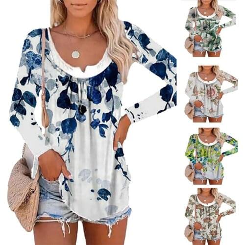 Women Casual T-Shirt With Print New Autumn 2021 Clothing Long Sleeve Top Round Neck Fashion Pullover Base Polyester Loose Fit