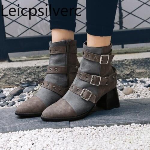 New style Autumn And Winter fashion zipper Pointed Comfortable Thick heel mid heel Short tube Womens boots size 32-48 6cm high