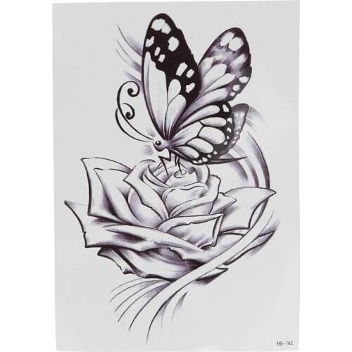 1PC Black Rose Butterfly Body Art Decoration Deal Women Temporary Tattoo Sticker Large Waterproof Stick On Leg Arms Back Sternum