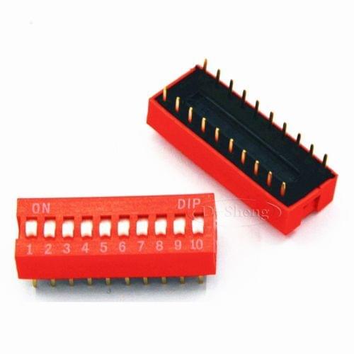 10 PCS NEW Red 2.54mm Pitch 10-Bit 10 Positions Ways Slide Type DIP Switch