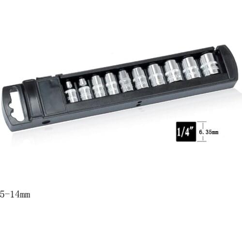 10 Pcs 1/4" 5-14mm CR-V Metric Universal Socket Wrench Head Hand Tools Inner Hexagon Spanner Allen Head Auto Repair Tool