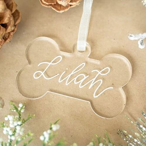 3.5" Clear Acrylic Dog Bone Ornament DIY Blank Pet Ornament Key Chain Gift Wrapping Name Tag Holiday for Pet Lovers Dog Gift