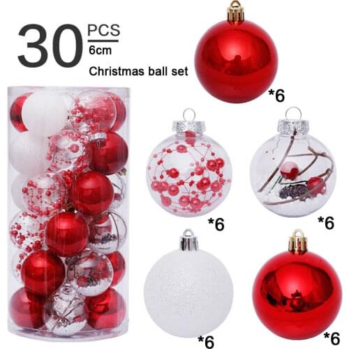 30Pcs Christmas Tree Balls Pendant 6cm Transparent Ball Set Mall Wedding Party Holiday Xmas New Year Home Decoration Supplies