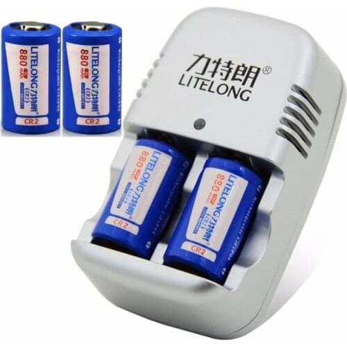 4pcs 3V 880mAh CR2 Lithium battery+ 1pcs intelligent rapid charger, cr2 15270 Battery Charge Set for Polaroid mini25
