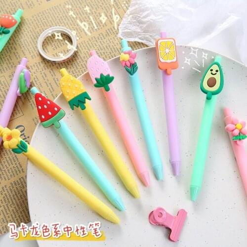 50PCS Creative Cartoon Fruit Press Gel Pen Cute Flower Student Writing Pen Press Signature Pen Stationery Office Accessories