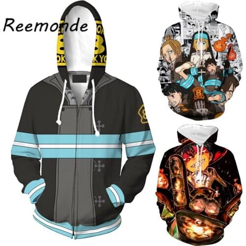 Anime Fire Force Enen no Shouboutai Costume Hoodies Sweatshirts 3D Print Shinra Kusakabe Cosplay Uniform For Mens Jacket Coat