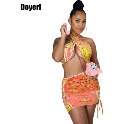 Bandana Print Halter Sexy Backless Mini Dress Women Summer Drawstring Night Club Party Dress Short Bodycon Beach Dress Vacation