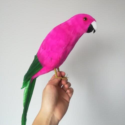 Large 45cm hot pink feathers parrot hard model bird stage prop,home garden decoration toy Xmas gift w0764