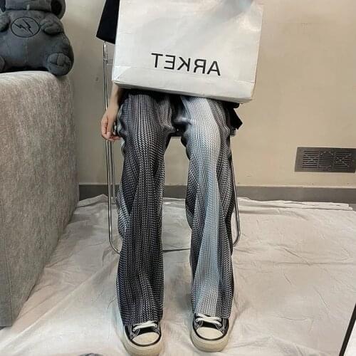 Tie Dye Floor-Length Fluid Trousers Plus Size Loose High Waist Wide Leg Pants Chic Korean Fashion Streetwear Bird Lattice Thin