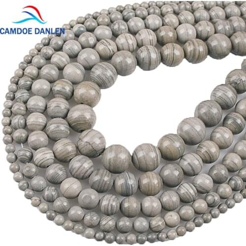 100% Natural Stone Beads Gray Wood Stripes Round Beads 4 6 8 10 12MM DIY Handmade Beads For Jewelry Bracelet Necklace Making