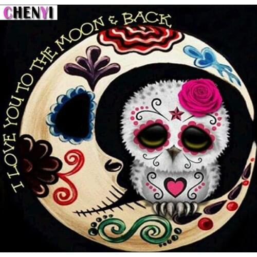 CHENYI 5D Diy Diamond Painting Moon and Owl Full Square Diamond Embroidery Mosaic Diamonds Cross Stitch Kit Room Decoration Gift