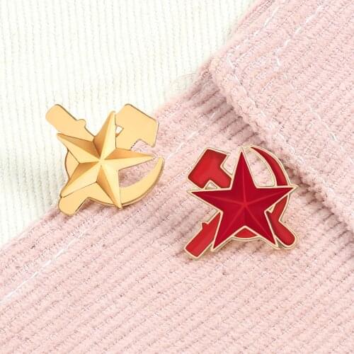 USSR Red Star Hammer Sickle Enamel Pins Retro Soviet Communist Brooch for Women Men Lapel Pin Hat Icon Badges Metal Jewelry Gift