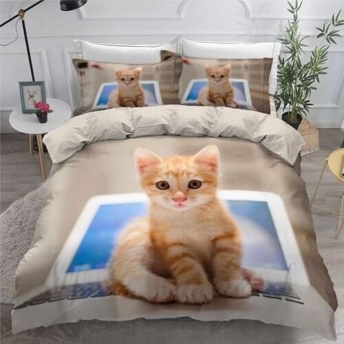 Pets Duvet Cover Set Bedding Sets Comforter Case and Pillowcase King Queen Double Single Size 3D Cat Bed Linen