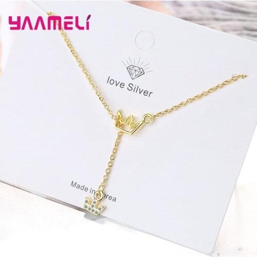 Top Sale Korean Necklace S925 Sterling Silver Clear Cubic Zircon Mosaic Crown Original Design Neck Decoration Jewelry for Women