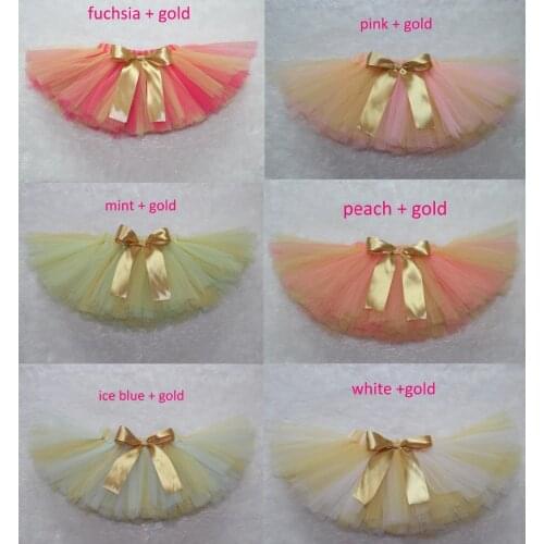 Gold tulle handmade fluffy mini girl dancing party tutu baby skrit