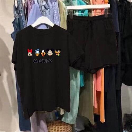 Fashion Girl Clothing Women Ladies Clothes Disney Tracksuit Cartoon Tops T-shirts + Pants Clothes Femal Clothing Costume Summer