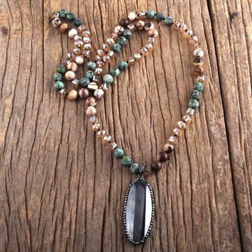 RH Fashion Bohemian Jewelry Natural Stones Crystal Knotted Pave Hematite Pendant Necklaces Women Lariat Gift Drop Shipping