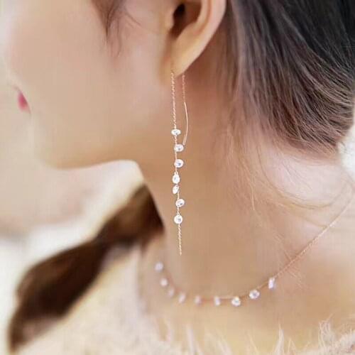 Fashion Long Tassels Drop Sterling 925 silver earrings,Crystal Love earrings for women birthday gift