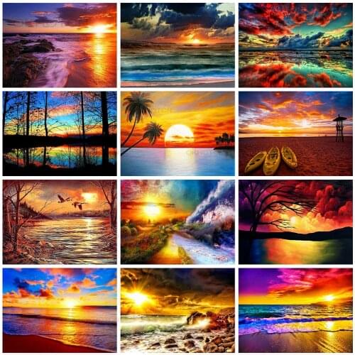 Sunset Forest Landscape Diamond Painting Modern Home Decor 5D DIY Mosaic Embroidery Seaside Picture Of Rhinestone Craft Kit