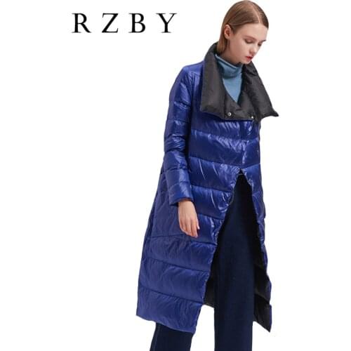 New Down Jackets Women Reversible Clothes Single Button Puffer Jacket Stand Collar Mulher Jaqueta Pockets Doudoune Femme RZBY038