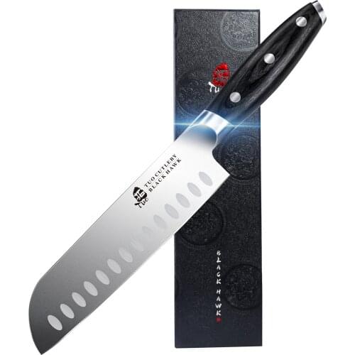 TUO Santoku Knife - Japanese Chef Knife 7-inch High Carbon Stainless Steel - Kitchen Knives with G10 Full Tang Handle - Black Ha