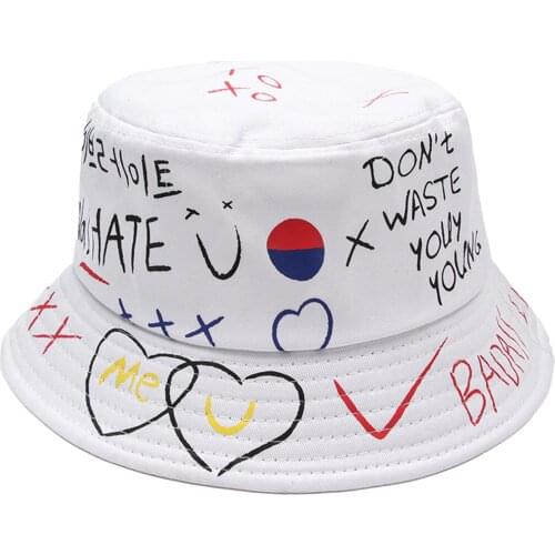 Women Men Travel Bucket Hat Fashion Daily Love Heart Graffiti Outdoor Portable Summer Fisherman Fishing Polyester Cute Sun Cap