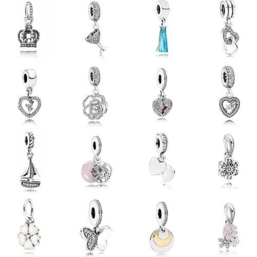 NEW 2021 100% 925 Sterling Silver Crown Wine Glass Love Flower Charm Pendant Fit DIY Original Bracelet Fshion Jewelry Gift