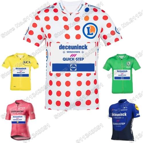 Quick Step 2021 Cycling Jersey France Tour Leader Cycling Clothing Pink Yellow Green Polka dot Road Race Bike Shirts MTB Maillot