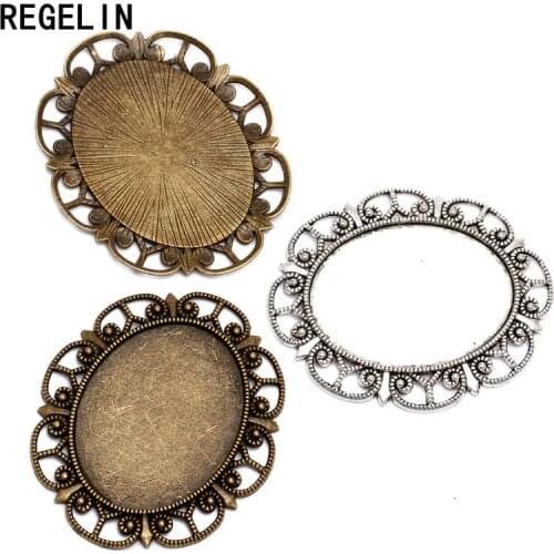 REGELIN 5pcs Antique Silver Cabochon Settings Cameo Base Blank Oval Tray 30x40mm High Quality Pendant Charms Jewelry Making