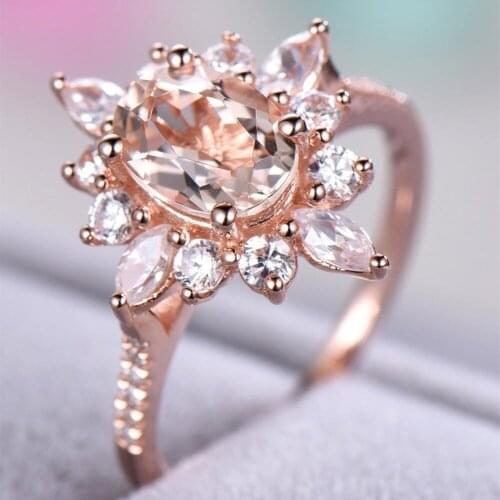 Luxury Rose Gold Color Rings Fashion Crystal Zircon Ring for Women Wedding Band Engagment Promise Ring Jewelry